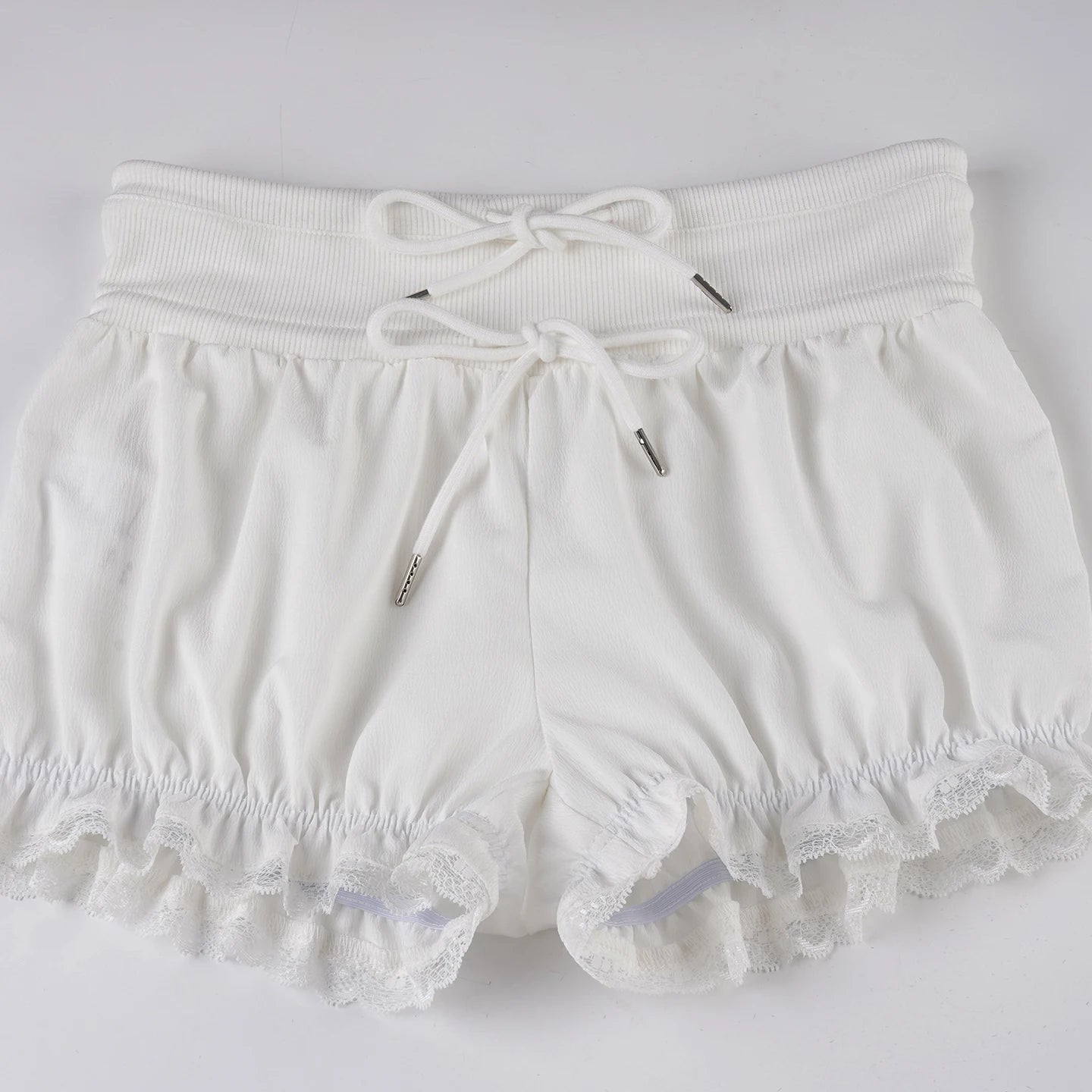 Cyflymder  Sweet Plaid Lace Trim Shorts Casual Loose Bandage Patchwork Low-Waisted Shorts Women 2025 Summer Fashion Streetwear Lady