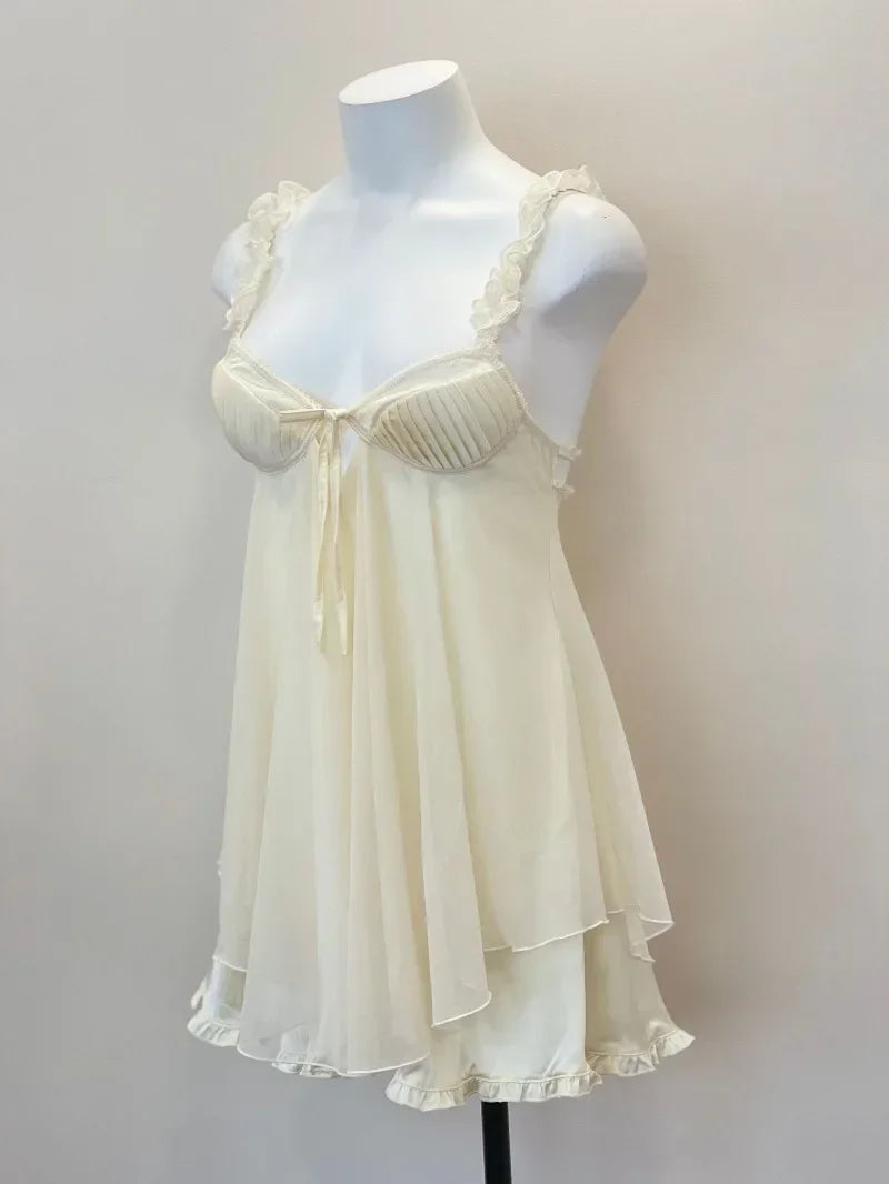 Cyflymder  Sexy Pajamas Women's Nightgowns New Ruffles Lace with Chest Pad Cushion Suspender Pajama Dress Night Sleepwear Lingerie
