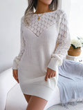 Cyflymder Hollow Out Long Sleeve Casual Knitted Sweater Dress Women Autumn Winter Clothes Without Belt