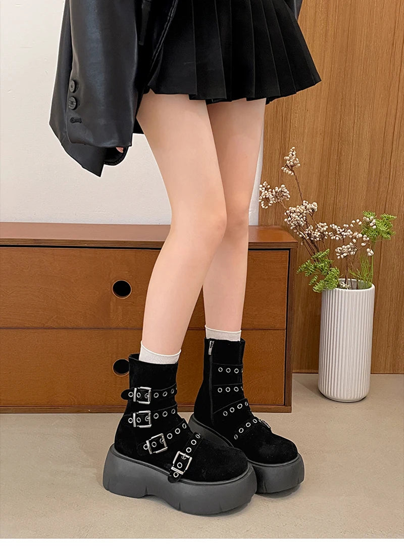 Cyflymder  Autumn Winter Platform Thick Bottom Women Ankle Boots Fashion Female Height Increase Short Booties