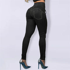 Cyflymder  Fashion New Stretch High Waist Lace-up Pencil Jeans Women Slim Lift Hip Denim Pants Female Comfortable Casual Commuter Trousers