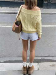 Cyflymder  Women's I-neck twist long-sleeved wool pullover top is fashionable, versatile, casual and relaxed, suitable for daily travel.