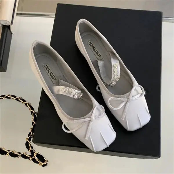 Cyflymder  Summer Shoes Ladies Female Footwear Crystal Casual Sneaker Bow-Knot Shallow Mouth Ballerinas Woman 2025 Square Toe Dress Rhinest