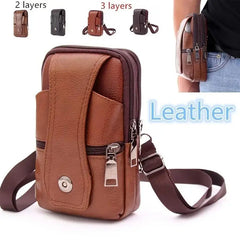 Cyflymder  New Practical Fashion Men's Leather Waist Bag  Multifunction Fanny Pack, Large Capacity Belt with Shoulder Strap
