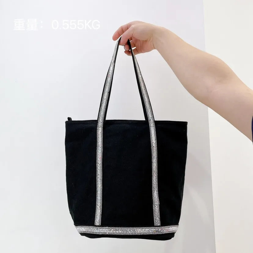 Cyflymder  Canvas Rhinestone Large Capacity Tote Bag  Retro Shoulder Messenger  Handbag Cosmetic Bag Luxury Brand Crossbody Bags for Women