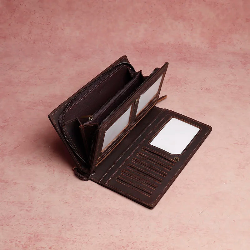 Cyflymder  New Men's Leather Wallet Clutch Bag Large-capacity Card Case Coin Purse First Layer Cowhide Long Wallet Dinner Party Phone Bag