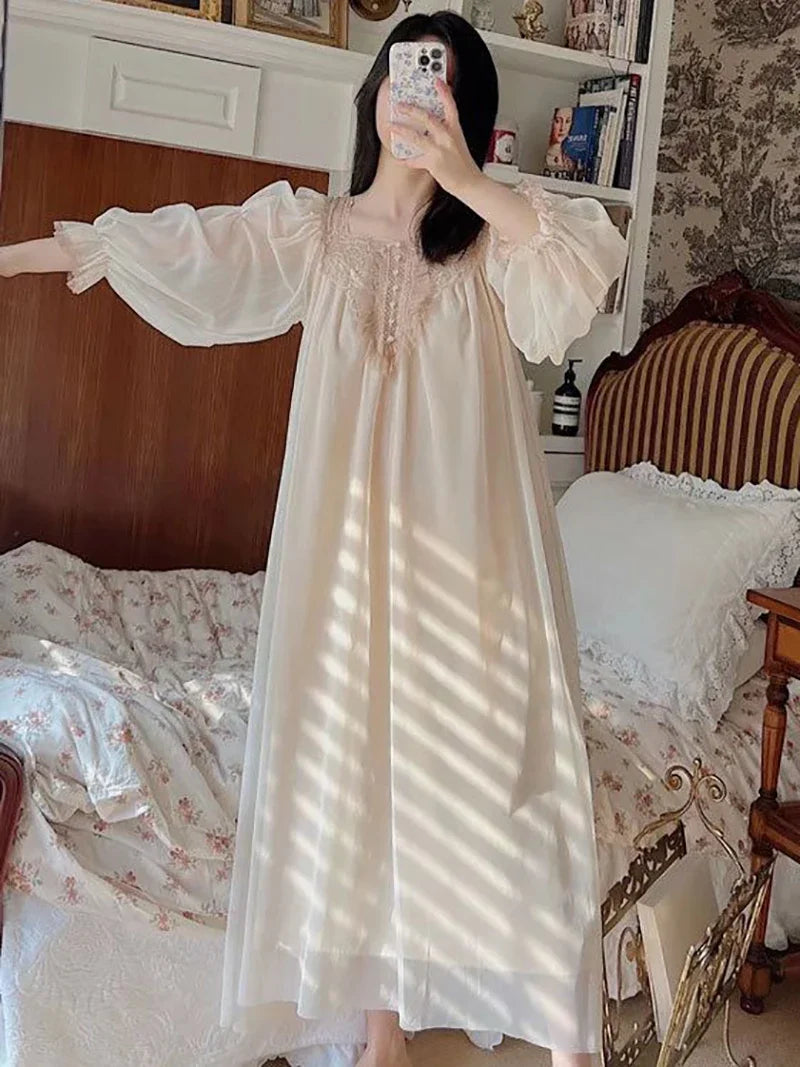 Cyflymder  Pure Cotton Ruffles Vintage Nightgowns Women Robe Nightie Long Dress Victorian Romantic Princess Sleepwear Nightdress Homewear