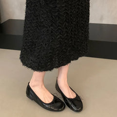 Cyflymder   Fashion Round Toe Flats Shoes Women Shallow Ballerina Female Bow Knot Ballet Comfy Leather Loafers Elegant French Chic Footwear