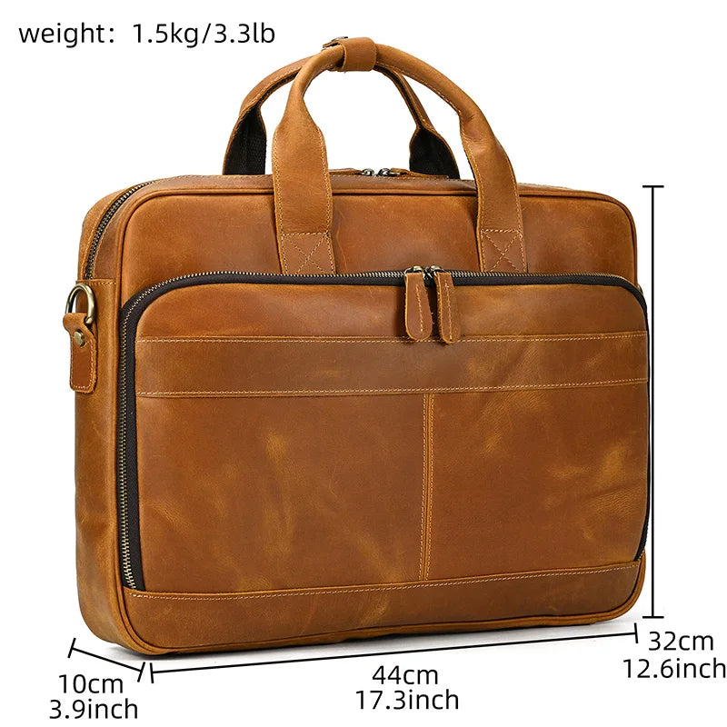 Cyflymder Crazy Horse Genuine Leather Briefcase For Man 16 inch PC Cow Leather Male Messenger Shoulder Bags Laptop Business Office Handbag