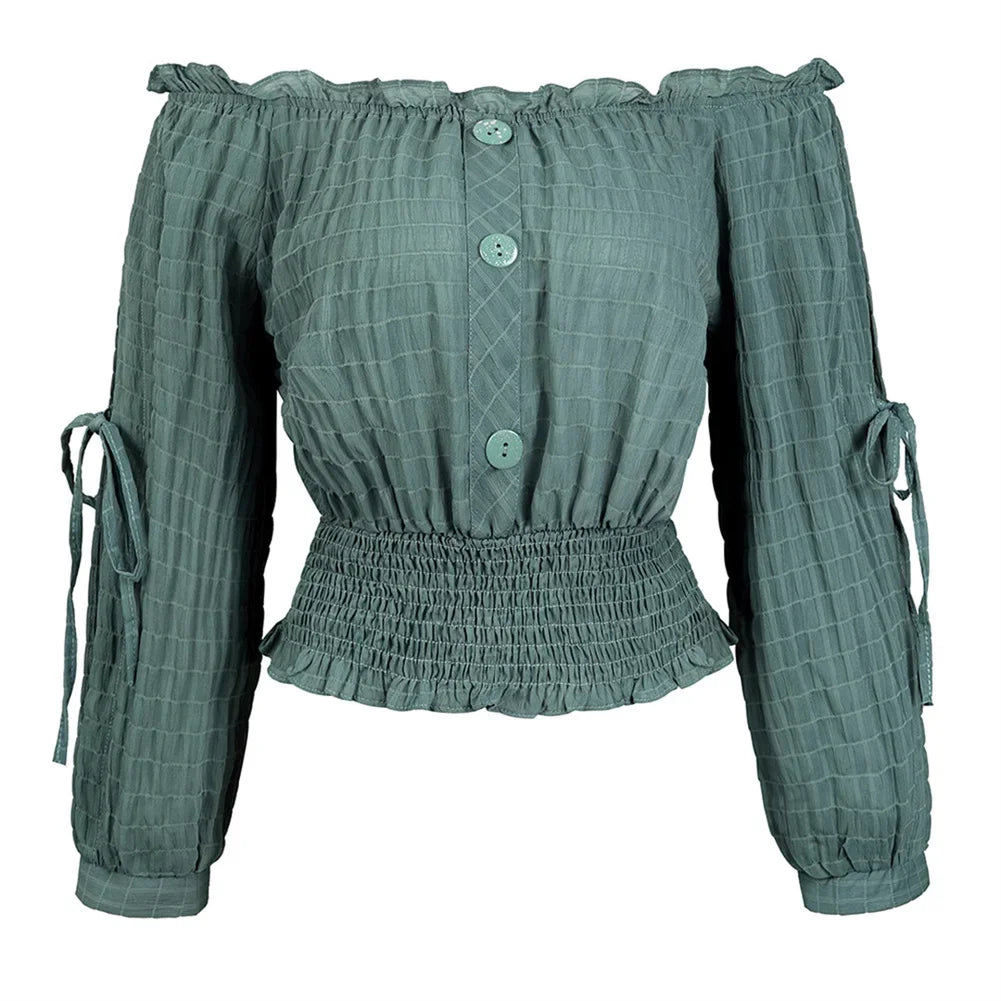 Cyflymder  Womens Medieval Blouse Vintage Off Shoulder Shirts Half Sleeve Shirt Medieval Boho Blouses Pirate Crop Top Carnival Party Outfit