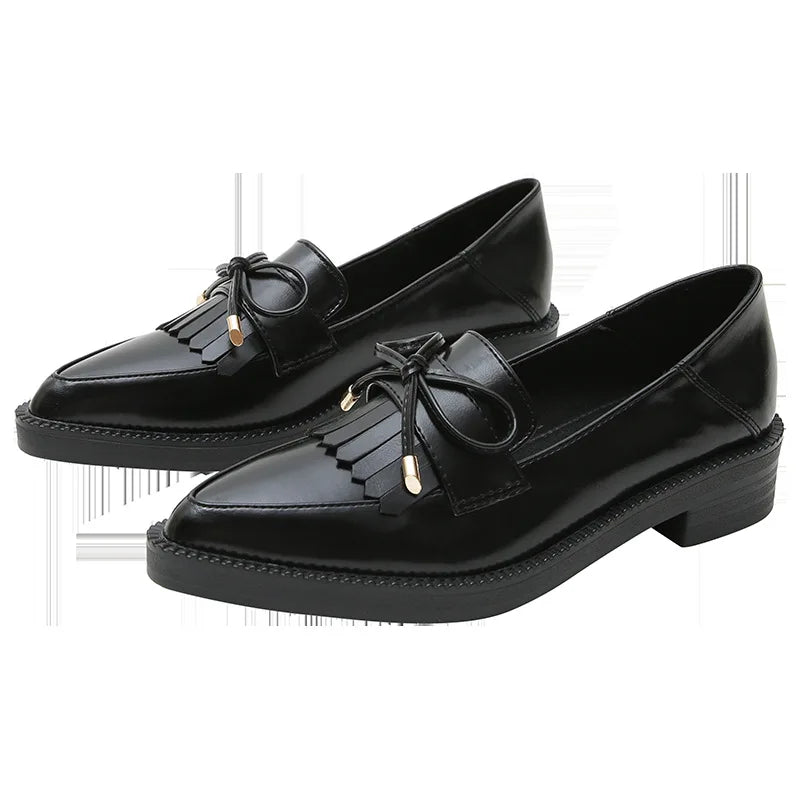 Cyflymder  British Small Leather Women's Retro Summer New Pointed Single Platform Loafers Large Size Shoes 41-43