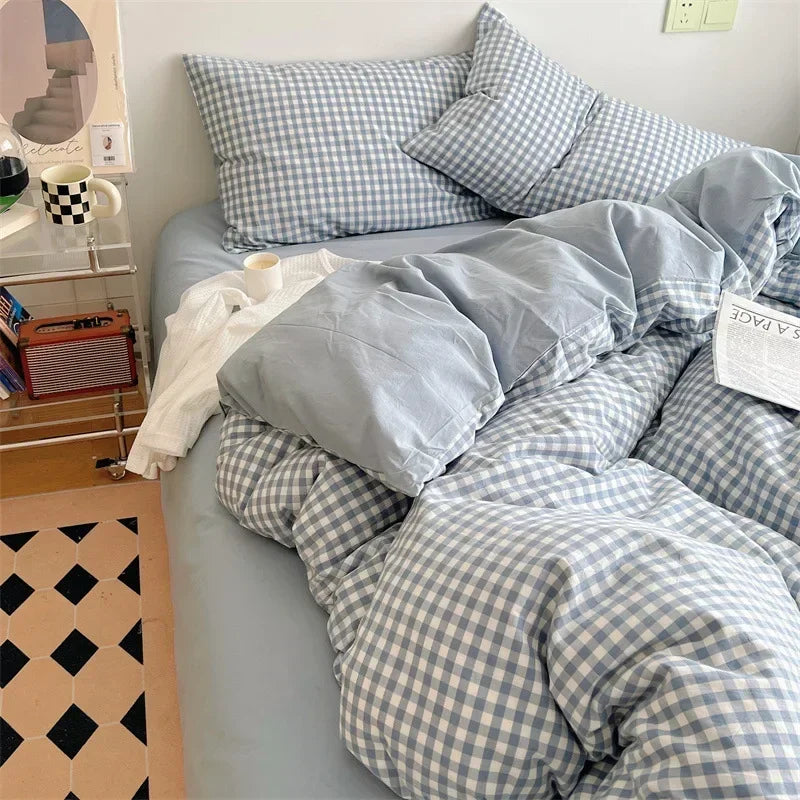 Cyflymder  Japanese Style Cotton Printed 4Pcs Bedding Sets Skin Friendly Ab Double-Sided Design Duvet Cover Washed Comfort Set for Adults