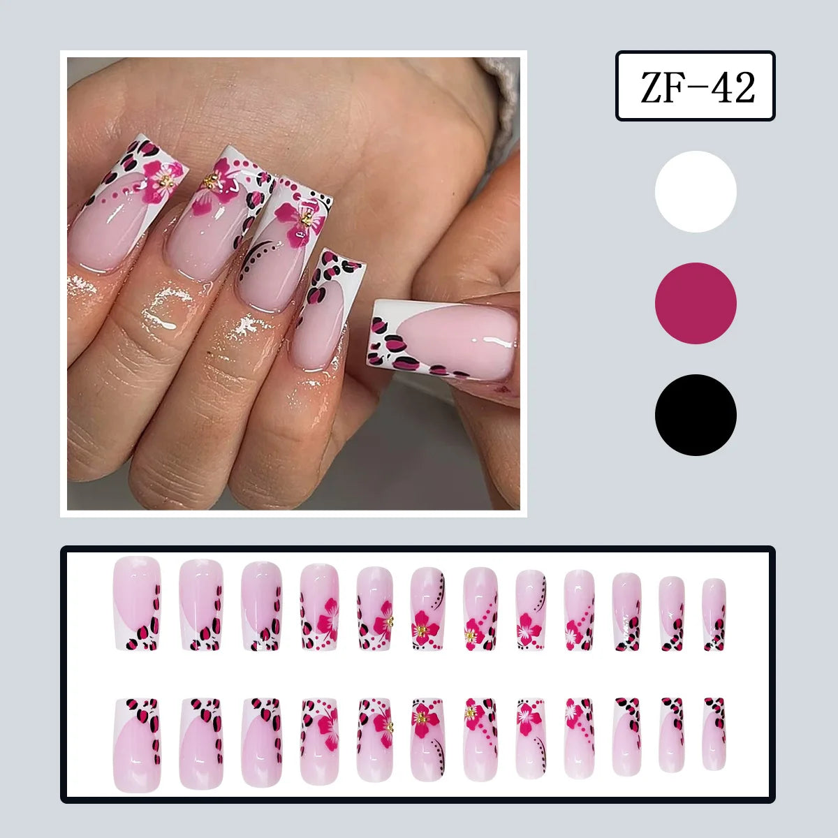 Cyflymder  24pcs Pink Leopard Print Fake Nail Tips y2k Spicy Girls French Almond Press on Nail Wearable Detachable Sweet Korean False Nails