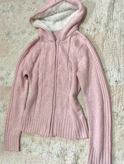 Cyflymder   Pink Cheery Charming Y2K Women Clothing Cute Sweet Dainty Sweater Adorable Winter Zip Knitwear Coquette emo Long Sleeve Cardigan