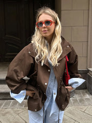Cyflymder   Women Solid Waist-tied Belted Trench Coat Casual Style Long Sleeved Lapel Button Loose Jacket Autumn Street Commuting Coats