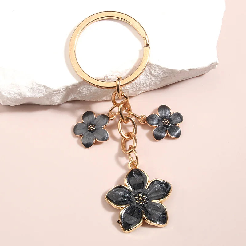 Cyflymder Cute Plant Keychain Sakura Flower Key Ring Enamel Key Chains For Women Girls Handbag Accessorie Car Keys DIY Sweet Jewelry Gifts