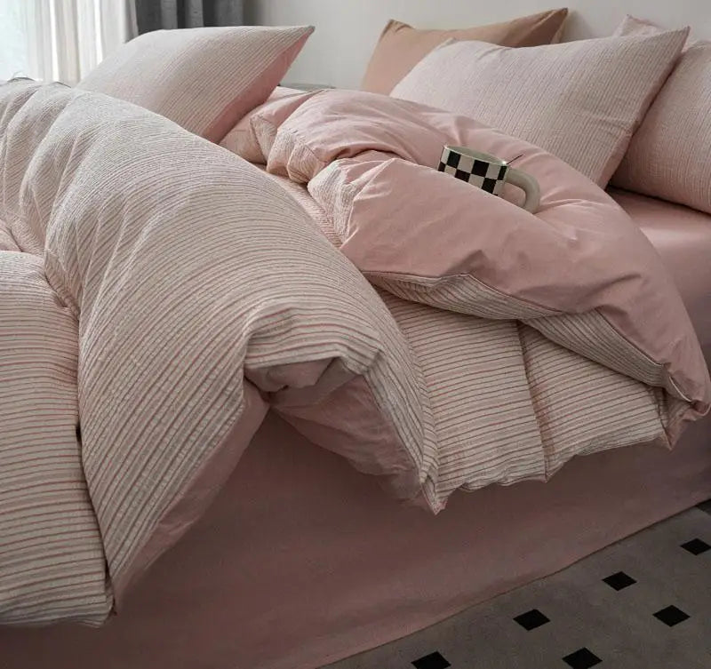 Cyflymder  Nordic Style Pure Cotton Jacquard Bedding Set Super Soft Skin Friendly Striped Duvet Cover Kit Adult Home Bedclothes for Seasons