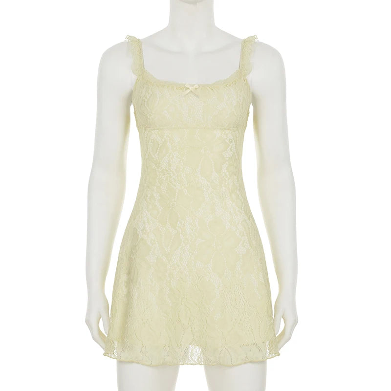 Cyflymder  Light Yellow Lace Strapless Dress Elegant Summer Vacation Party Wear Beach Sleeveless Women Slim Dress Evening Casual