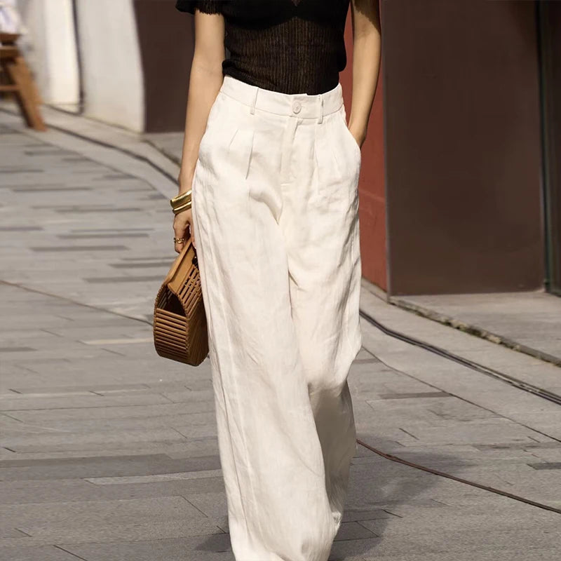 Cyflymder  Summer New Sle Purple Cotton Linen Wide Leg Pants Women's Casual Suit Pants High Waist Straight Leg Thinming Commute Wind