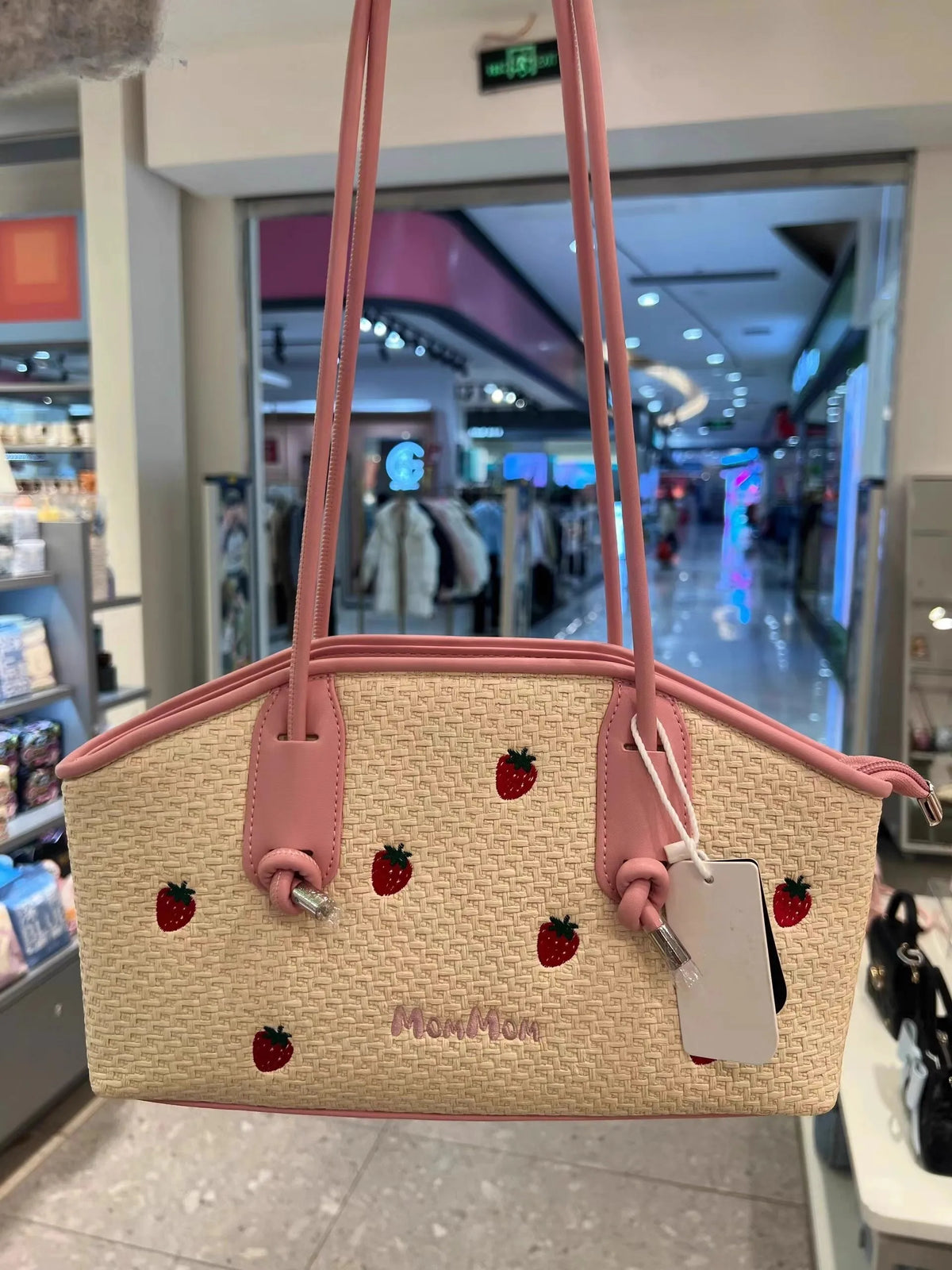 Cyflymder  Sweet Cute Strawberry Tote Bag Pastoral Holiday Vacation Style Handbag Women Large Capacity Commuter Shoulder Crossbody Bag 2025