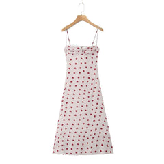 Cyflymder  Women Ruched Wire Bra Spliced Lace V Collar Push Up Bandage Backless Sling Dress Sexy Heart Print Night Out Party Midi Long Robe