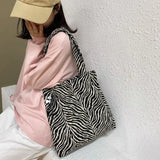 Cyflymder Vintage Women Shoulder Bag Creative Zebra Stripes Canvas Tote Handbags Large Capacity Underarm Bag Female Travel Shopping Bags