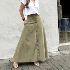 Cyflymder  Elegant French High Street Long Skirt Y2k Aesthetic Front Single Breasted Design A-line Temperament Jupe New Harajuku Punk Skirt