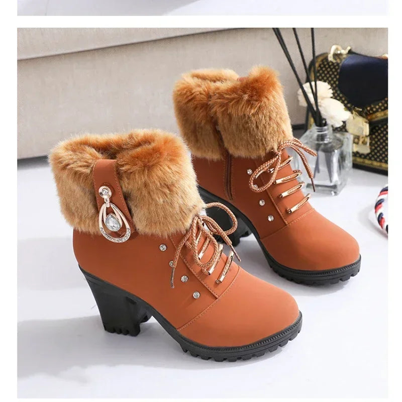 Cyflymder Women Boots Winter Designer High Heels Shoes for Women New Short Plush High Platform Ankle Boots Elegant Botas Mujer