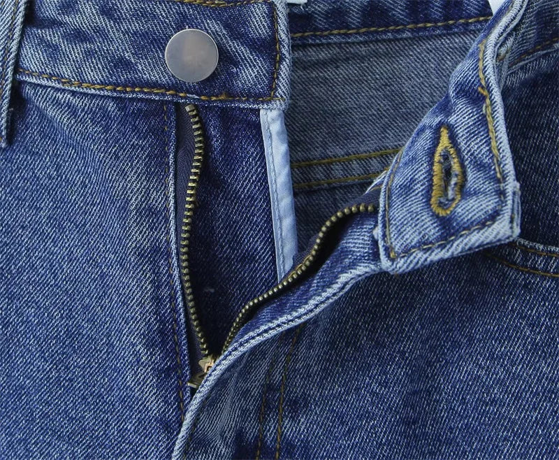 Cyflymder  High Waist Straight Leg Blue Waed Denim orts High Quali Wide Leg Five orts American Retro Deep Blue Jeans orts