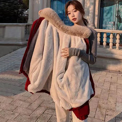 Cyflymder Korean Thick Fleece Women Winter Jacket Fashion Loose Warm Plush Parkas Female Elegant Lapel Zipper Pocket Velvet Coat