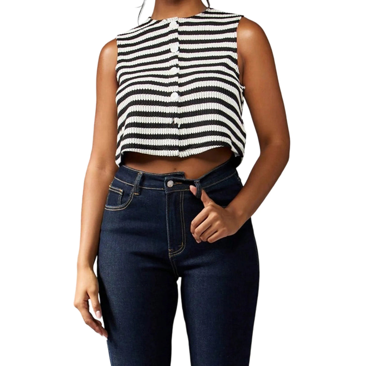 Cyflymder  y2k Knitted Vest Women Summer Striped Round Neck Sleeveless Button Up Sweater Tank Tops 2000s Party Clothes Streetwear