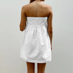 Cyflymder  y2k Tube Dress Summer Women Solid Color Off Shoulder Strapless A-line Dress 2000s Backless Mini Dresses Streetwear