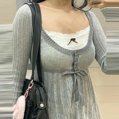 Cyflymder  Women Y2K Fairy Grunge Sweater Aesthetic Button Up Babydoll Knitted Milkmaid Pullovers Tops Autumn Cottage Tunic Knitwear