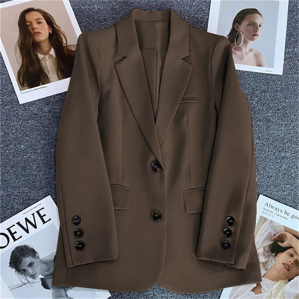 Cyflymder Women Jacket New in Korean Fashion Small Suit Top Brown Suit Coat Clothes Loose Straight Temperament Slim Blazer for Women