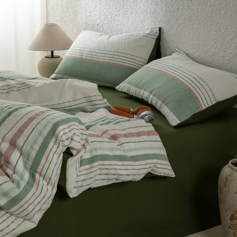 Cyflymder  Bedding Set 100% Cotton Simple Vertical stripes Duvet Cover Set  Double Queen King Size Nordic Quilt Cover Bed Sheet Pillowcases