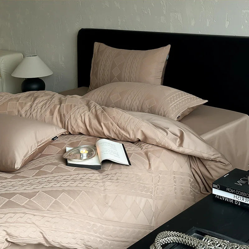 Cyflymder  Premium 100S Pure Cotton Jacquard Bedding Sets Luxury Skin Friendly Smooth Quilt Cover Kit Bed Linens for Adults and Children