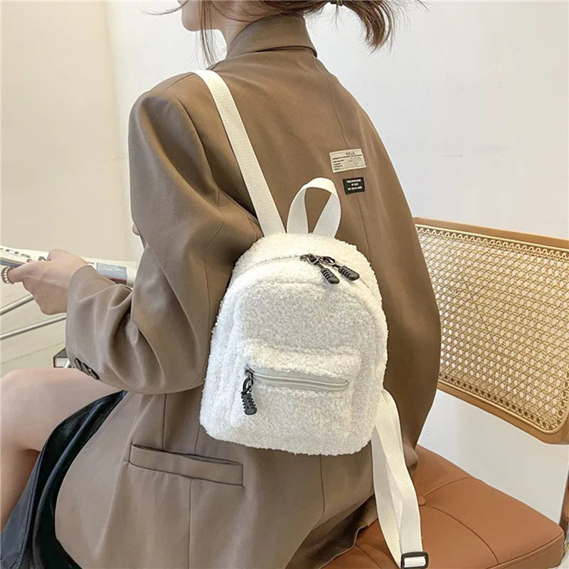 Cyflymder Mini Women's Backpacks Trend Plush Female Bag Solid Small Feminina Backpack School Bags For Teen Girls Knapsack
