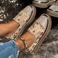 Cyflymder  Luxury Crystal Loafers Women Rhinestone Velvet Flats Shiny Slip on Shoes Casual Walking