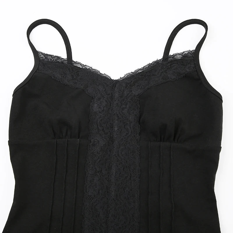 Cyflymder  Sexy Patchwork Lace Trim Camis Top Sweet Casual Slim Solid V-Neck Sleeveless Tank Tops Women Summer Streetwear Lady