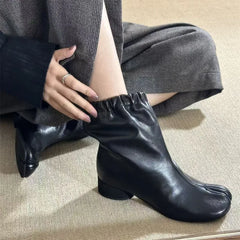 Cyflymder   New Tabit Ankle Boots for Women Autumn Winter Vintage Split Toe PU Leather High Heels Chelsea Casual Short Boots Shoes Booties
