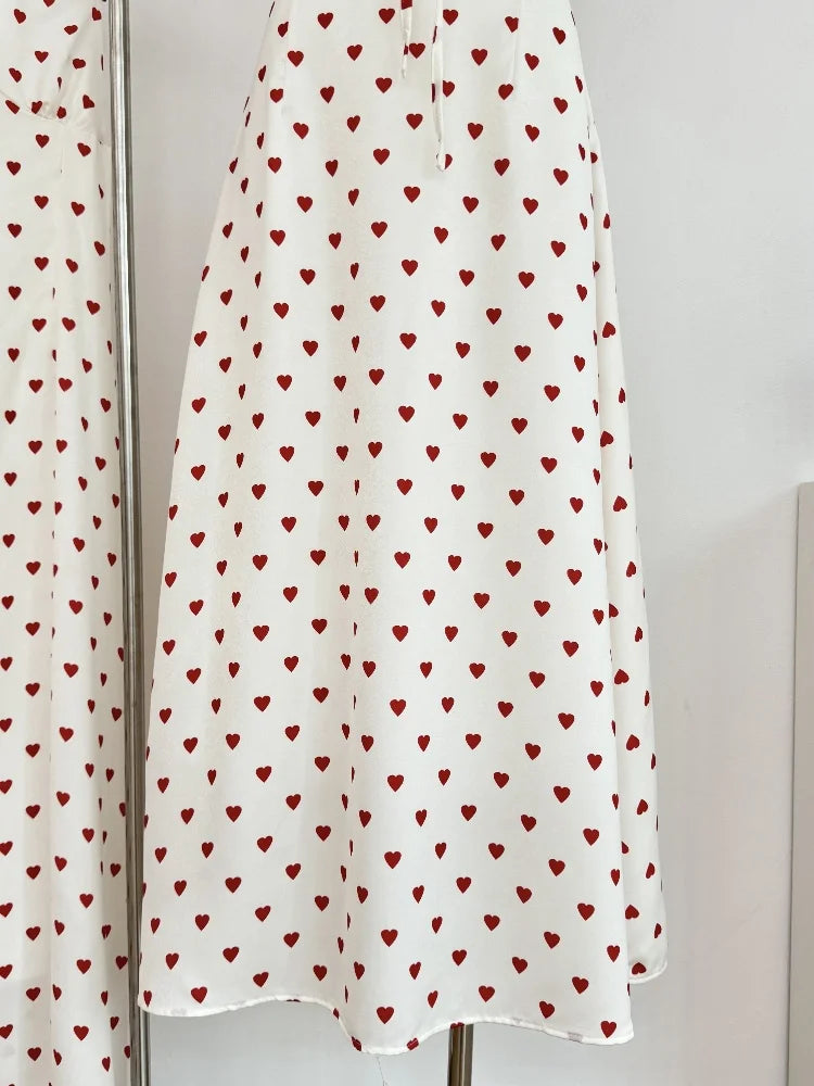 Cyflymder  French Elegant Heart Dot Long Dresses Sweet Slim Neck-mounted Summer Vacation Clothing Women Vintage Sexy Evening Party Dress