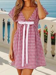 Cyflymder  Women s Casual Sleeveless Floral Print A-Line Dress with Pockets and V-Neckline for Summer Beach Party Wear