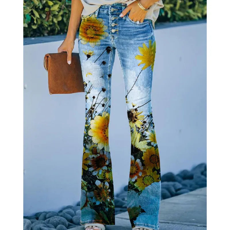 Cyflymder  New Arrival European American Plus Size Women Casual Pants Floral Print Thin Long Trousers Fashion Comfortable Loose Fit Summer