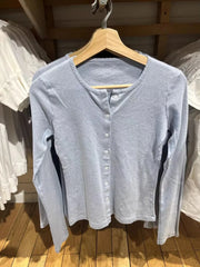 Cyflymder  Blue Sweet Eyelet Knitted Long Sleeve Tees Women New Cotton Casual Slim Single Breasted Smock Tops Sweet Cute Basic T-shirts