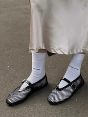Cyflymder  New Fashion Fishnet Mary Jane Flats Women Black Breathable Mesh Sandals Ballet Shoes Flats Lady Casual Dress Shoes Summer
