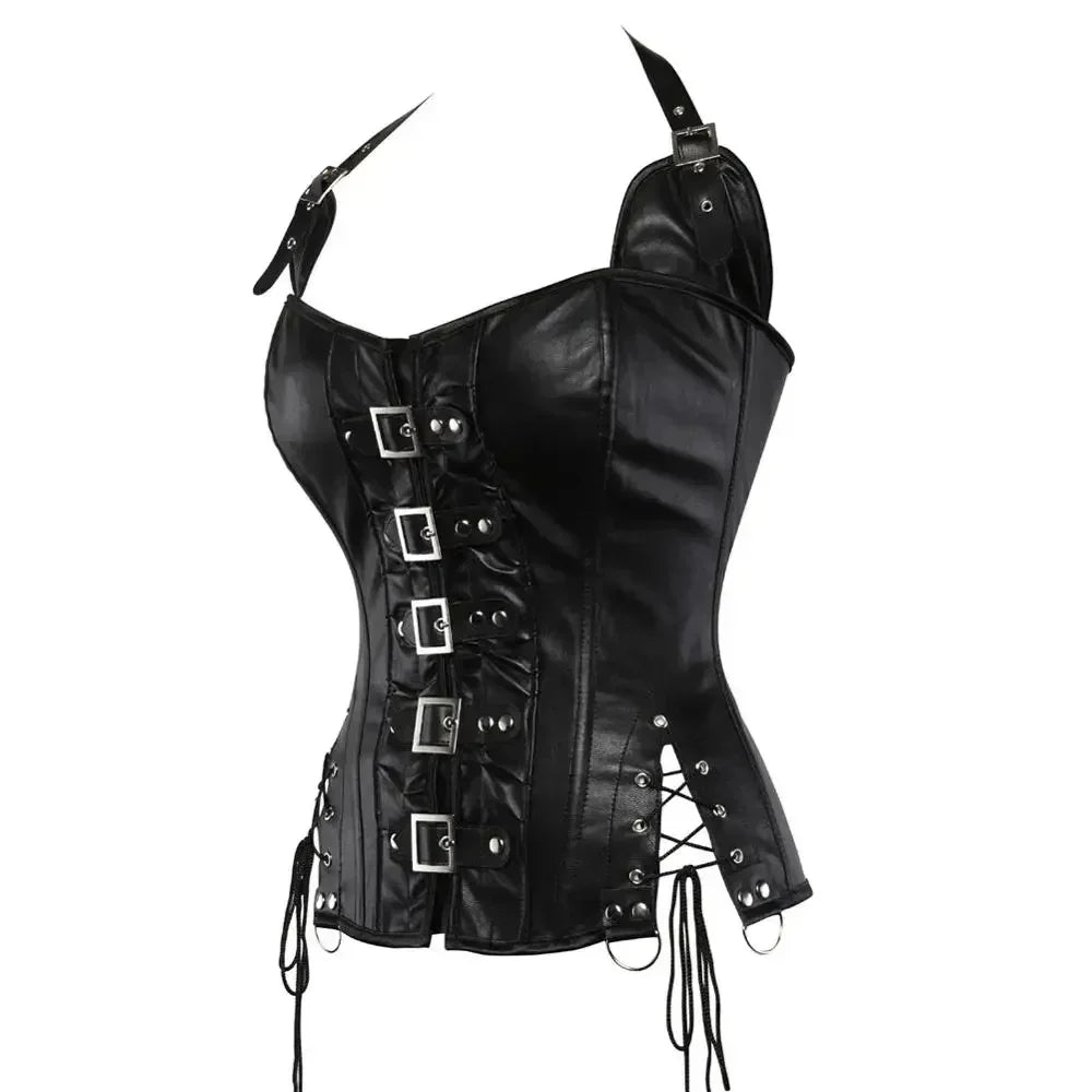 Cyflymder  Steampunk Leather Corset for Women Gothic Overbust Corsets Lace Up Victorian Corsage Buckle Bustier Carnival Halloween Costumes