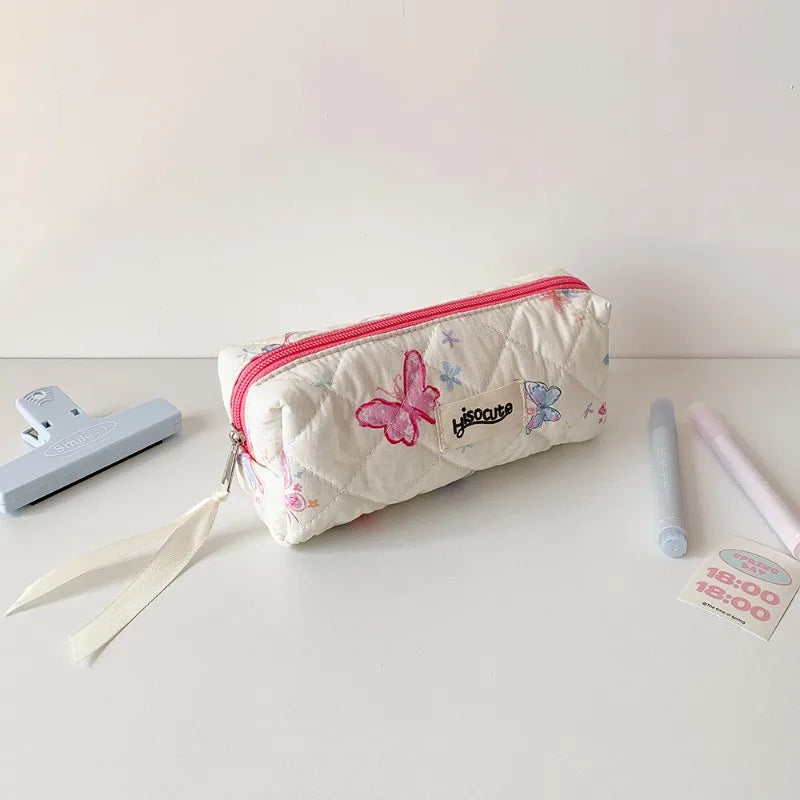 Cyflymder  1 Piece Korean Fashion Aesthetic Butterfly Pencil Case Print Floral Pink Purple Color Stationery Storage School Student Pen Bag