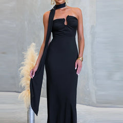 Cyflymder  Fashion Off Shoulder Solid Slim Cocktail Party Dress Summer Backless Wrap Hips Dress Sexy Ribbon Halter Tube Tops Fishtail Dress