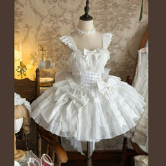 Cyflymder   Japanese Victorian Elegant Lolita Jsk Dress Women Vintage Sweet Lace Bow Slim Bandage Princess Dresses Evening Party Mini Dress