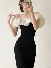 Cyflymder  Sweet Hot Girl Pure Sexy Off Shoulder Dress for Women's Summer Slash Neck Slim Fit Party Dress Fashion Female Clothes